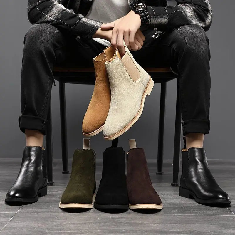 Chelsea Boots Homme Cuir Suédé Véritable Bout Pointu Style Britannique | 5 Coloris EU 35-46