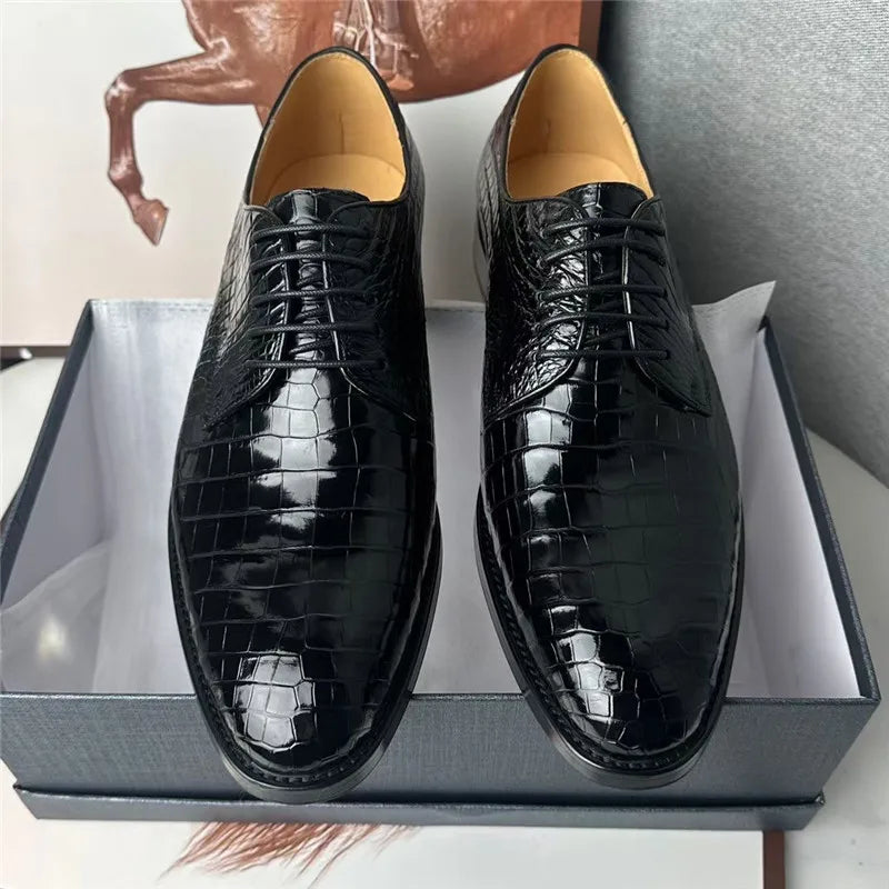 Richelieu Cuir Crocodile Homme Bout Rond Lacets – CLEVI Paris
