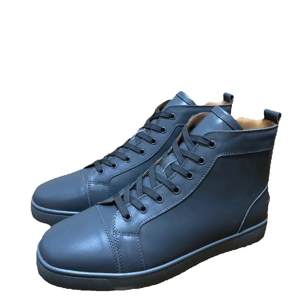 Sneakers Montantes Cuir Véritable Bleu Homme – Semelle Rouge, Lacets, Imperméable, Tailles 35-48 – CLEVI Paris