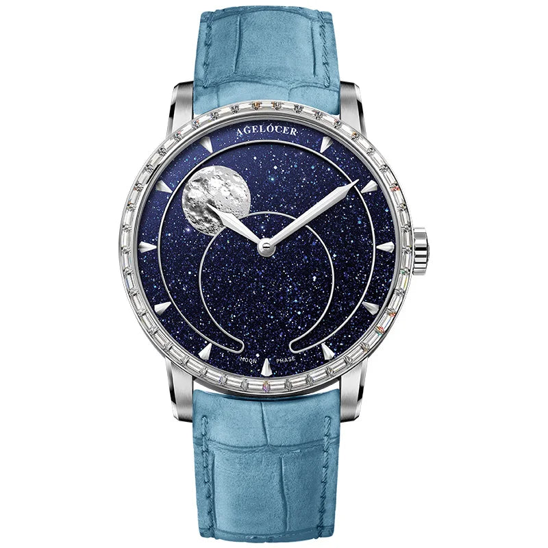 AGELOCER Montre Automatique Homme Phase de Lune Aventurine Saphir Réserve 80h – CLEVI Paris