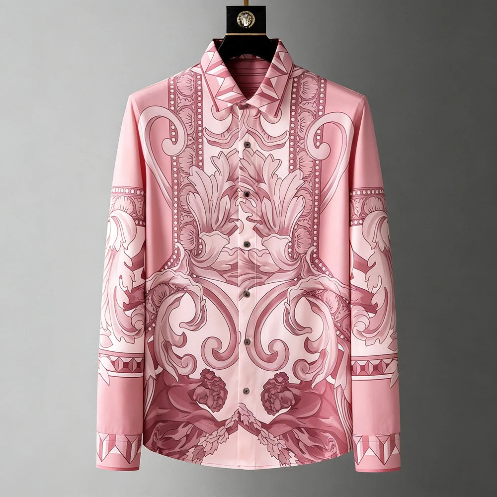Chemise Homme Imprimée 3D Manches Longues – Style Luxe Rétro Palais, Lin & Polyester, Tailles XS-5XL – CLEVI Paris