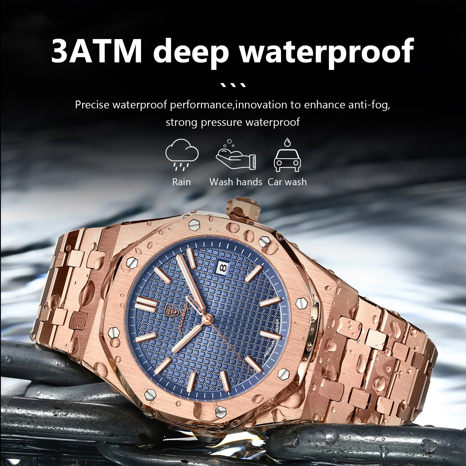 Montre POEDAGAR 924 – Quartz Business Luxe, Date, Aiguilles Lumineuses, Acier Inoxydable 40 mm, Étanche 3 ATM – CLEVI Paris