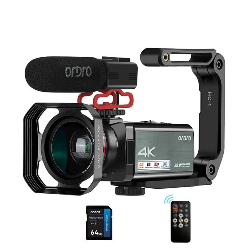 Caméscope Ordro AX10 4K 30MP – Zoom 30x, Vision Nocturne IR, WiFi, Écran Tactile 3,5", Vlogging YouTube, Kit Complet – CLEVI Paris
