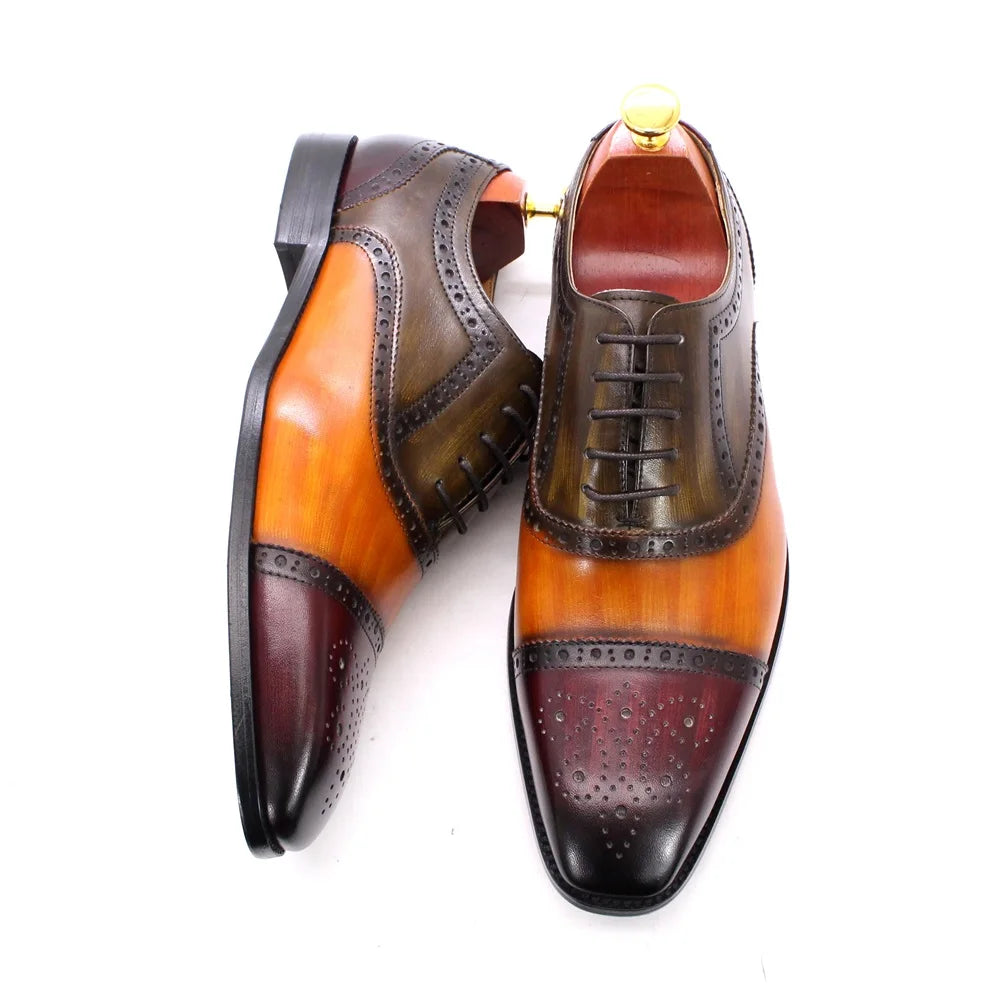 Oxford Brogue Homme Cuir de Veau Fait Main Cap Toe Bicolore Mariage Formel 2 Coloris – CLEVI Paris
