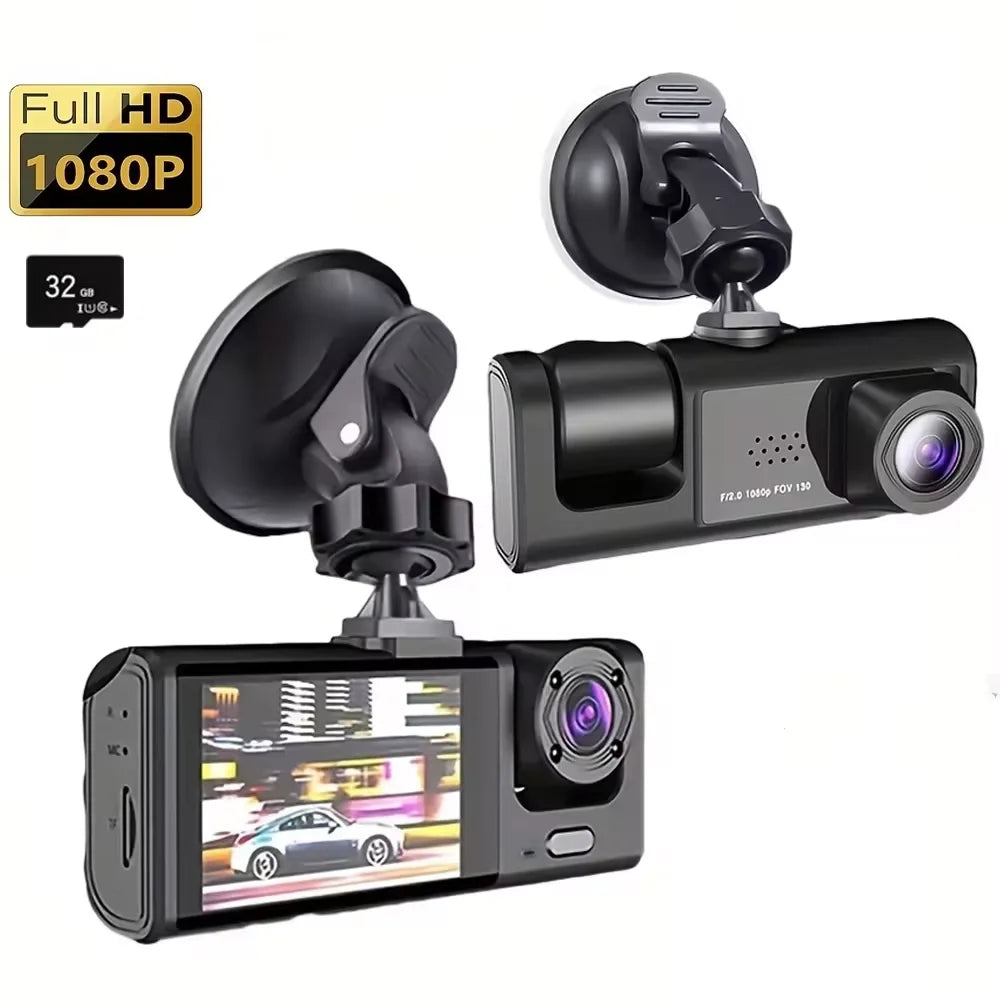 Dashcam 3 Objectifs 1080p – Écran IPS 2", Vision Nocturne IR, G-Sensor, Rétroviseur Intégré – CLEVI Paris