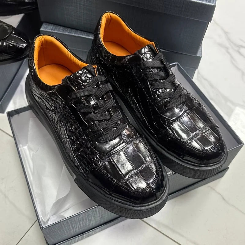 Sneakers Véritable Peau de Crocodile Homme Noir Lacets – Tailles 37-45 – CLEVI Paris