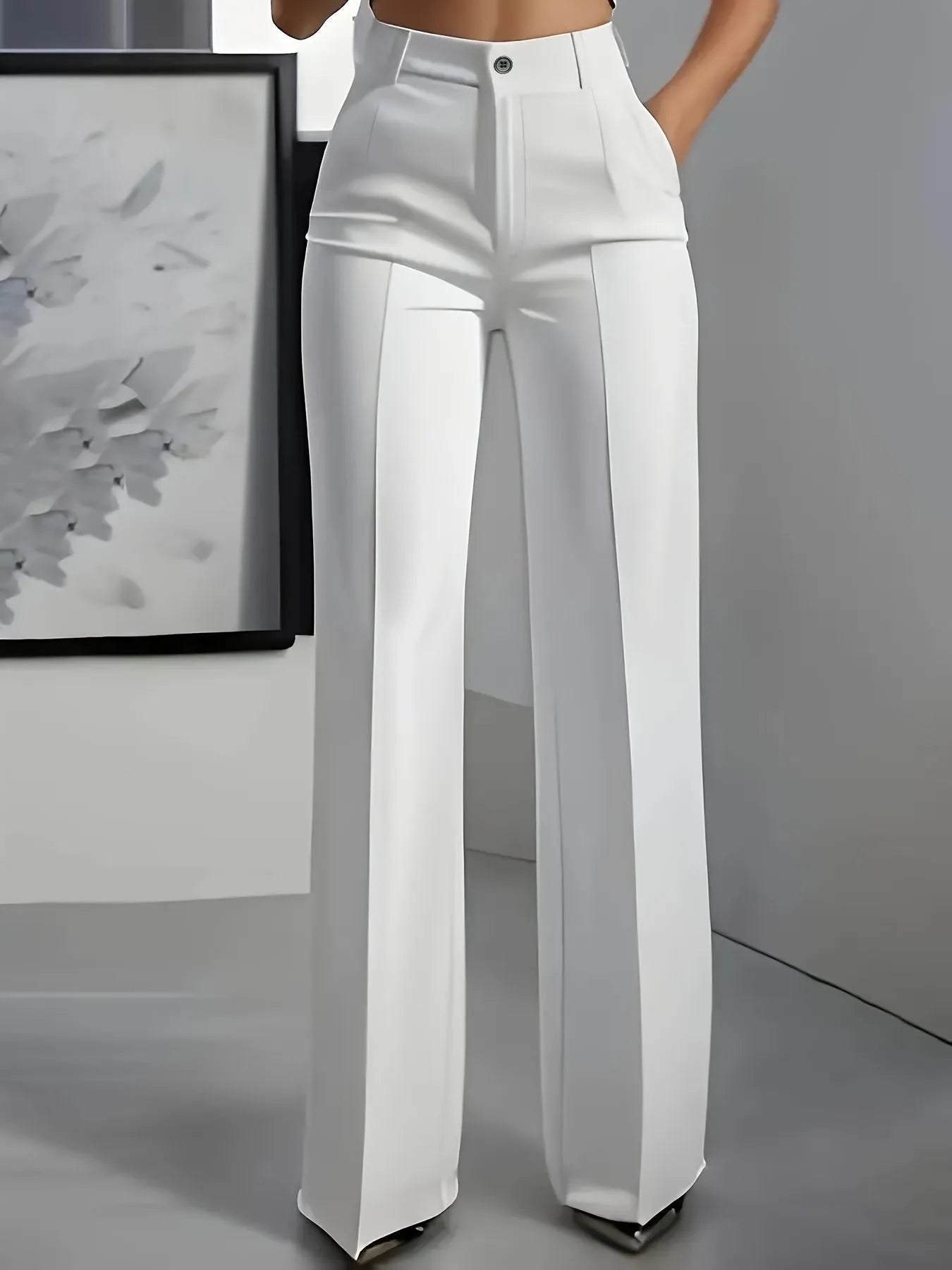 Pantalon Tailleur Femme Taille Haute Drapé Coupe Droite – Style Bureau | Bordeaux, Noir, Blanc | S-XXXL