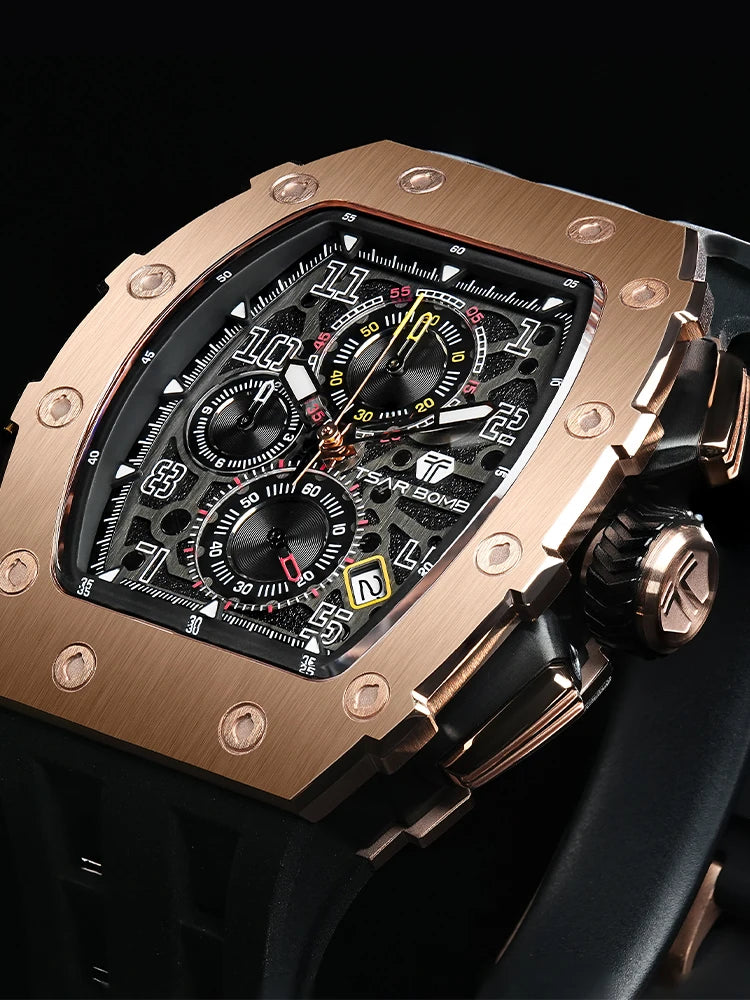 Montre Homme TSAR BOMBA TB-8204Q – Chronographe Quartz Japonais, Verre Saphir, Étanche 50M