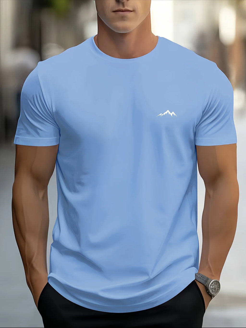 T-Shirt Homme 100% Coton Loose Col Rond Imprimé Montagne Casual Sport 4 Coloris – CLEVI Paris