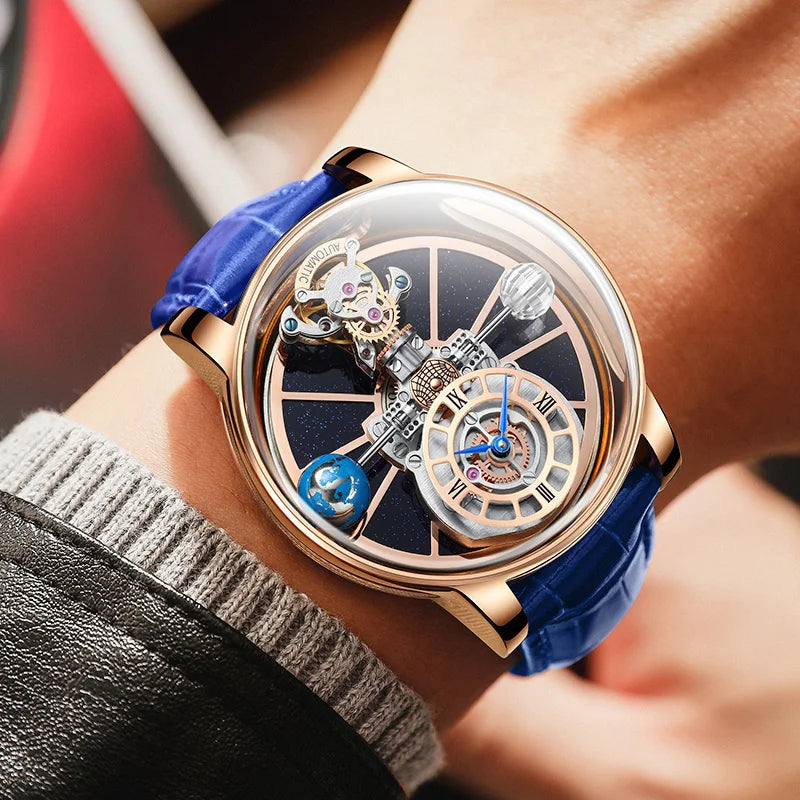Montre Homme HAEMMER Celestial – Boîtier Transparent, Bracelet Cuir Quartz