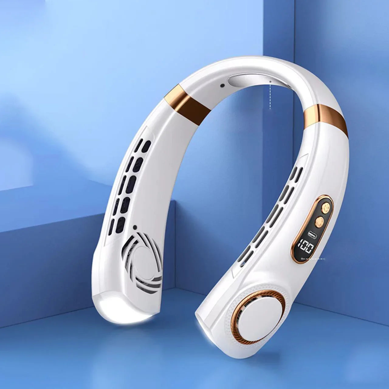 Ventilateur Tour de Cou JKUOO Rechargeable USB 5 Vitesses LED Mains Libres – CLEVI Paris