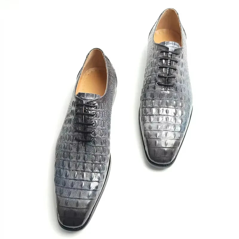 Loafers Homme Cuir Crocodile Plateforme Rehaussant Mariage Business Gris – CLEVI Paris