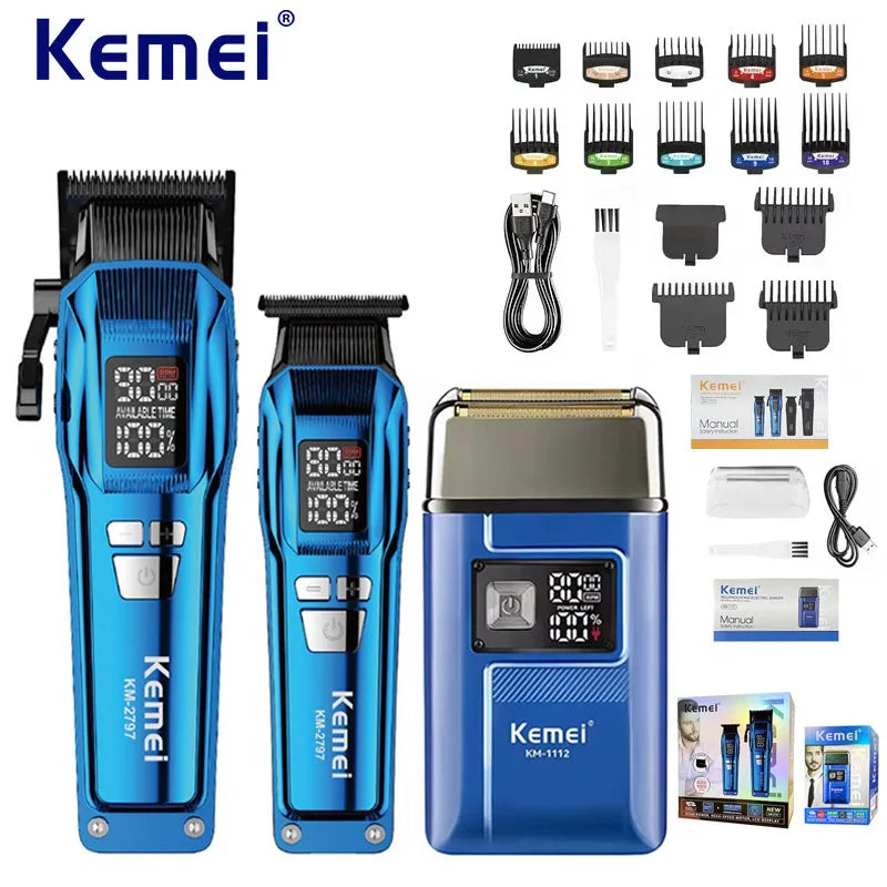 Tondeuse Électrique Rechargeable Professionnelle Kemei – Moteur Rotatif Charge Rapide 260 Min Autonomie – CLEVI Paris