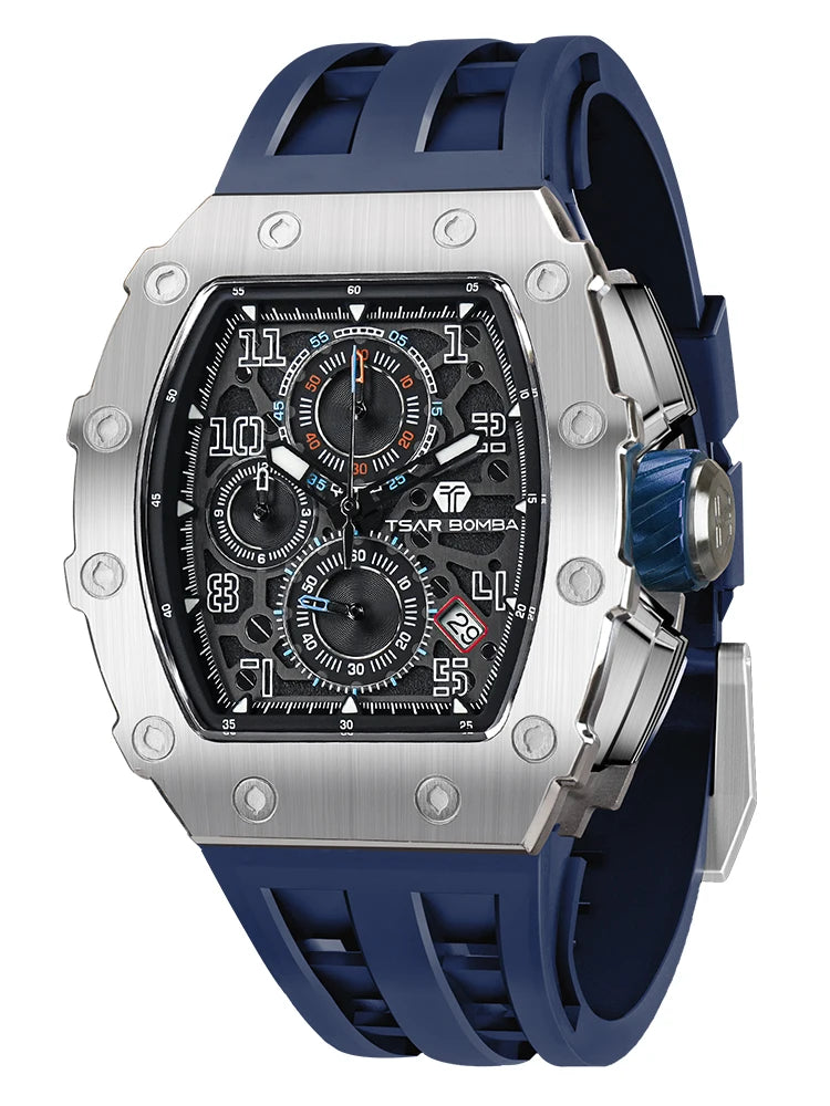 Montre Quartz Homme TSAR BOMBA TB-8204 Tonneau Saphir Chronographe – CLEVI Paris
