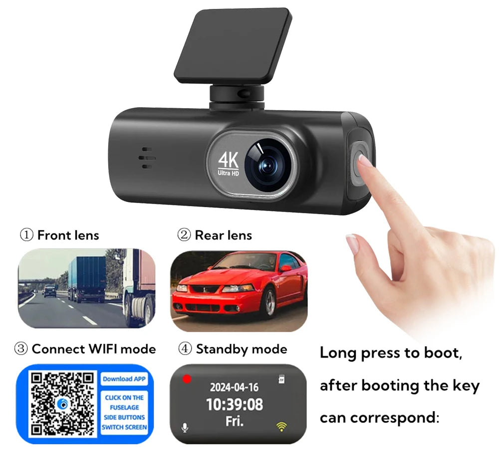 Dashcam 4K WiFi V22B – Double Objectif, GPS, Caméra Arrière 1080p, Surveillance Parking 24h – CLEVI Paris