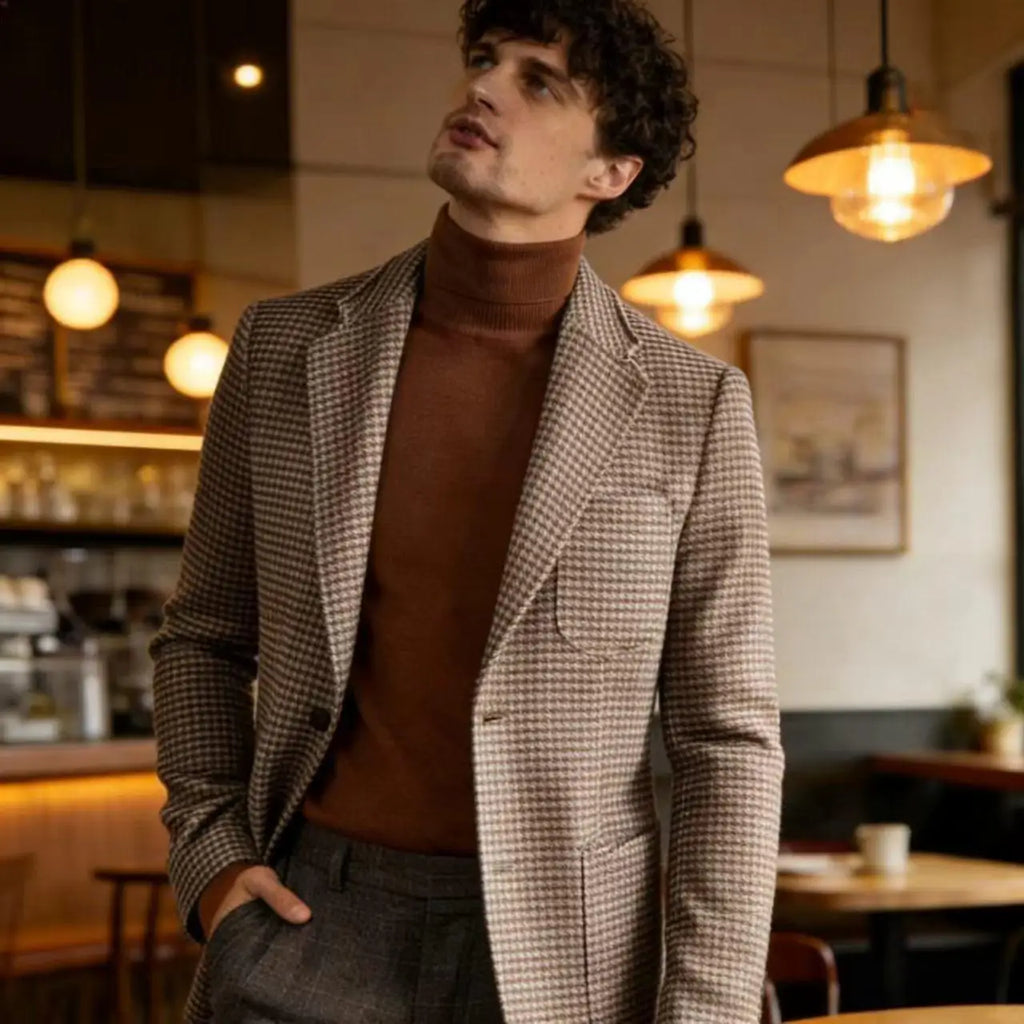 Blazer homme pied-de-poule en laine mélangée – CLEVI Paris