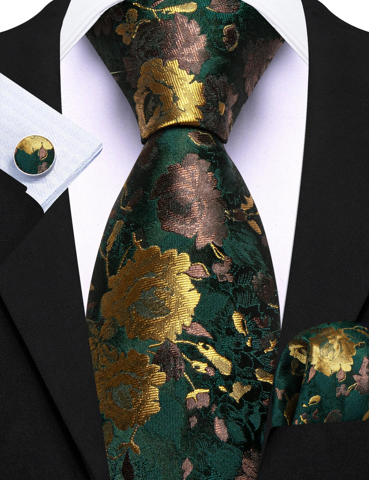 Ensemble cravate homme 3 pièces jacquard floral – CLEVI Paris