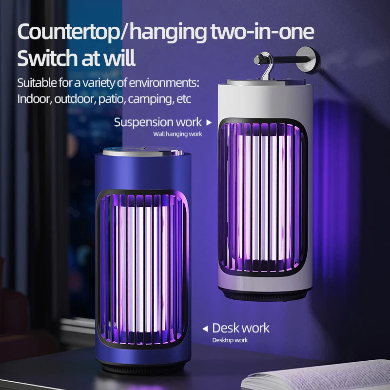 Lampe Anti-Moustiques UV 3600V Rechargeable Type-C 2-en-1 Bureau & Murale Silencieuse – CLEVI Paris