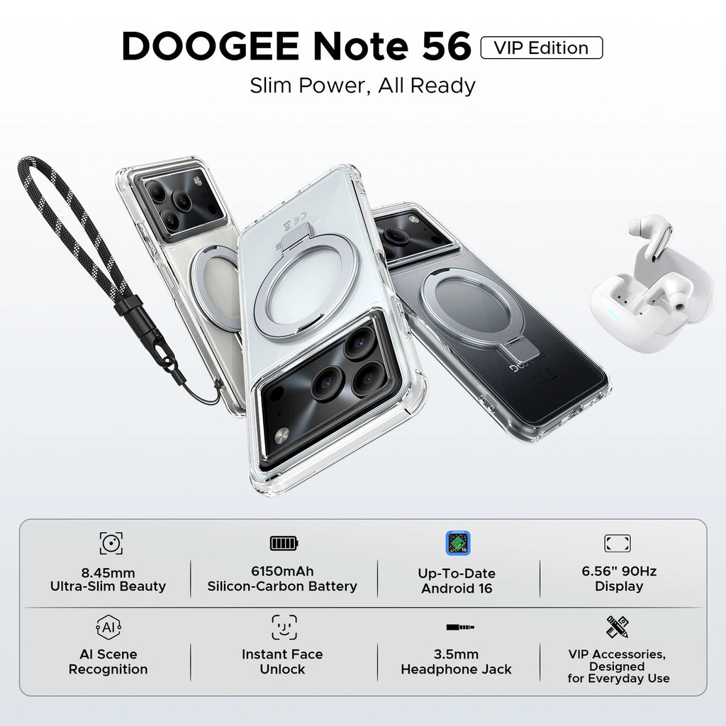 DOOGEE Note 56 – Smartphone Android 16 | 6150mAh | 24Go RAM | 6,56" | Double SIM