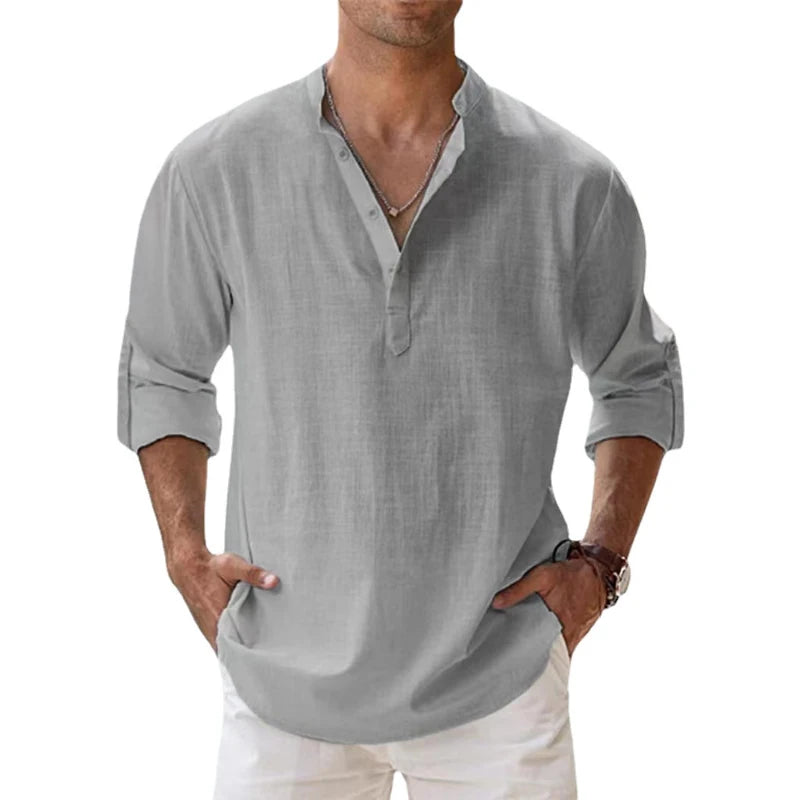 Chemise Lin Coton Homme Manches Longues – Style Casual Plage & Quotidien