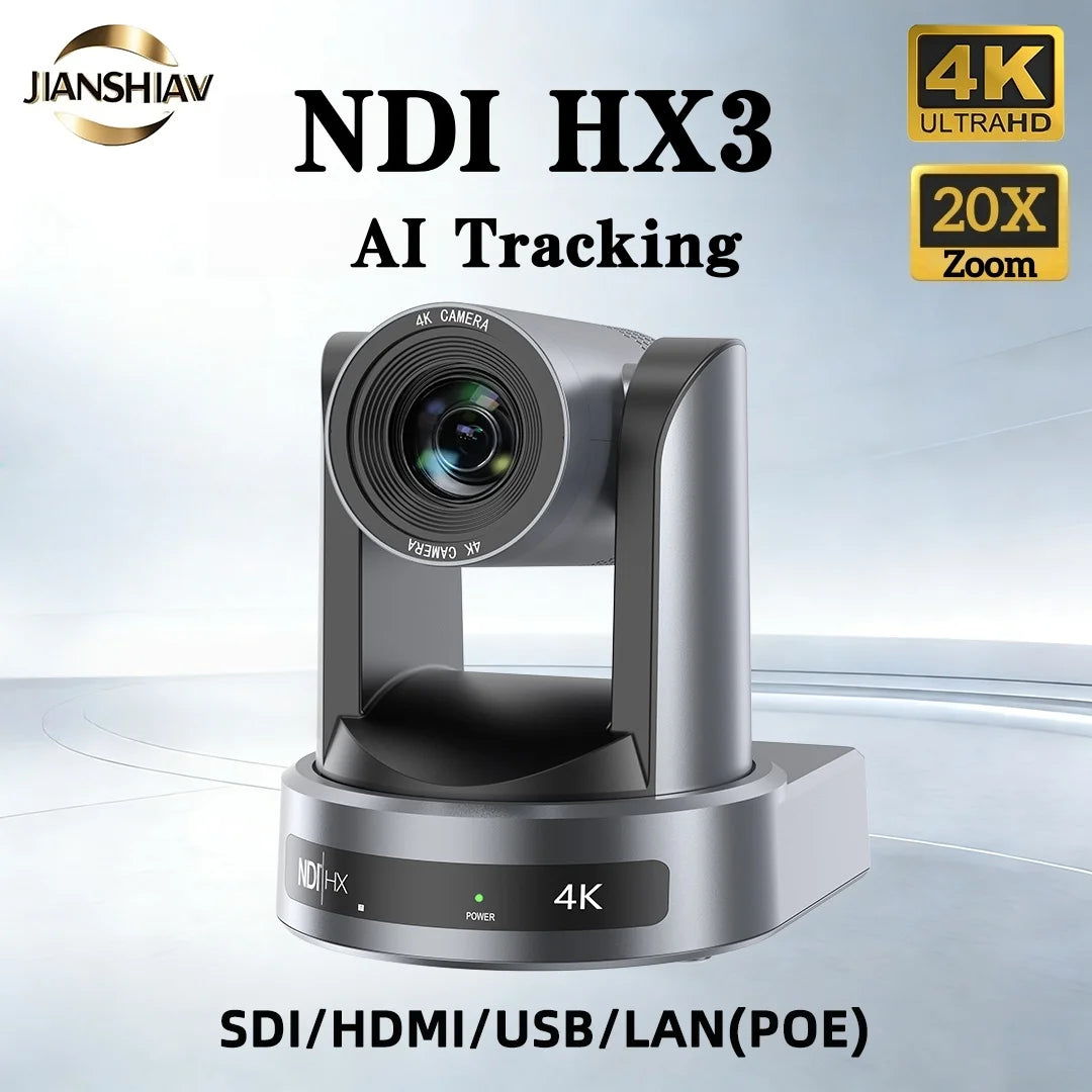 Caméra PTZ 4K Professionnelle – Zoom Optique 10x/20x NDI SDI HDMI USB PoE Suivi IA Conférence Streaming – CLEVI Paris