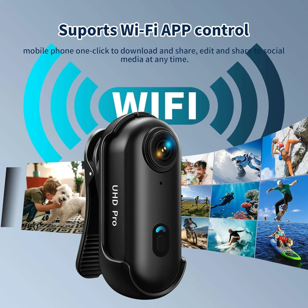 Mini Caméra DIXSG H88 4K – Ultra-Compacte 36g, Fixation Magnétique, Étanche 40m, WiFi, Grand Angle 170°, Casque & Vélo – CLEVI Paris