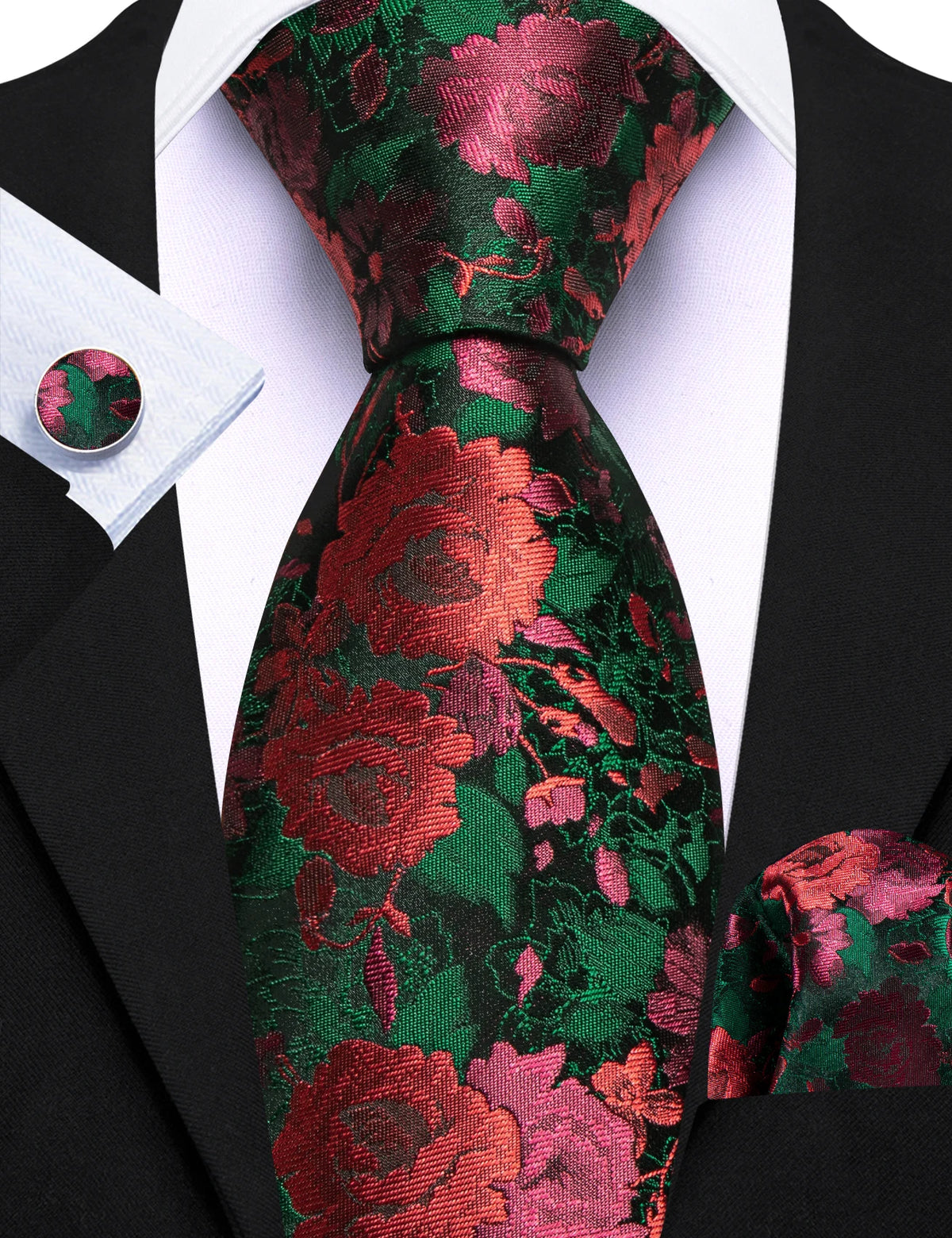 Ensemble cravate homme 3 pièces jacquard floral – CLEVI Paris