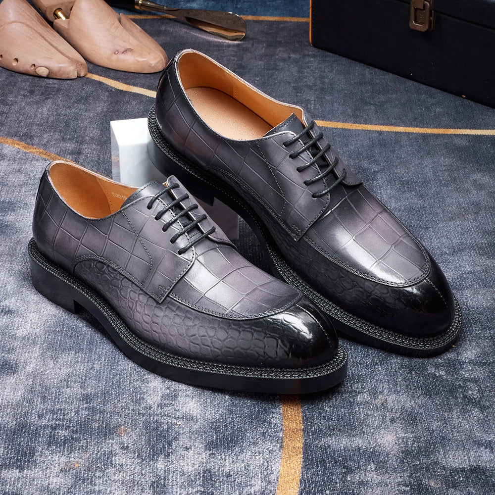 Oxford Homme Cuir Croco Rehausseur Luxe Mariage Élégant – CLEVI Paris