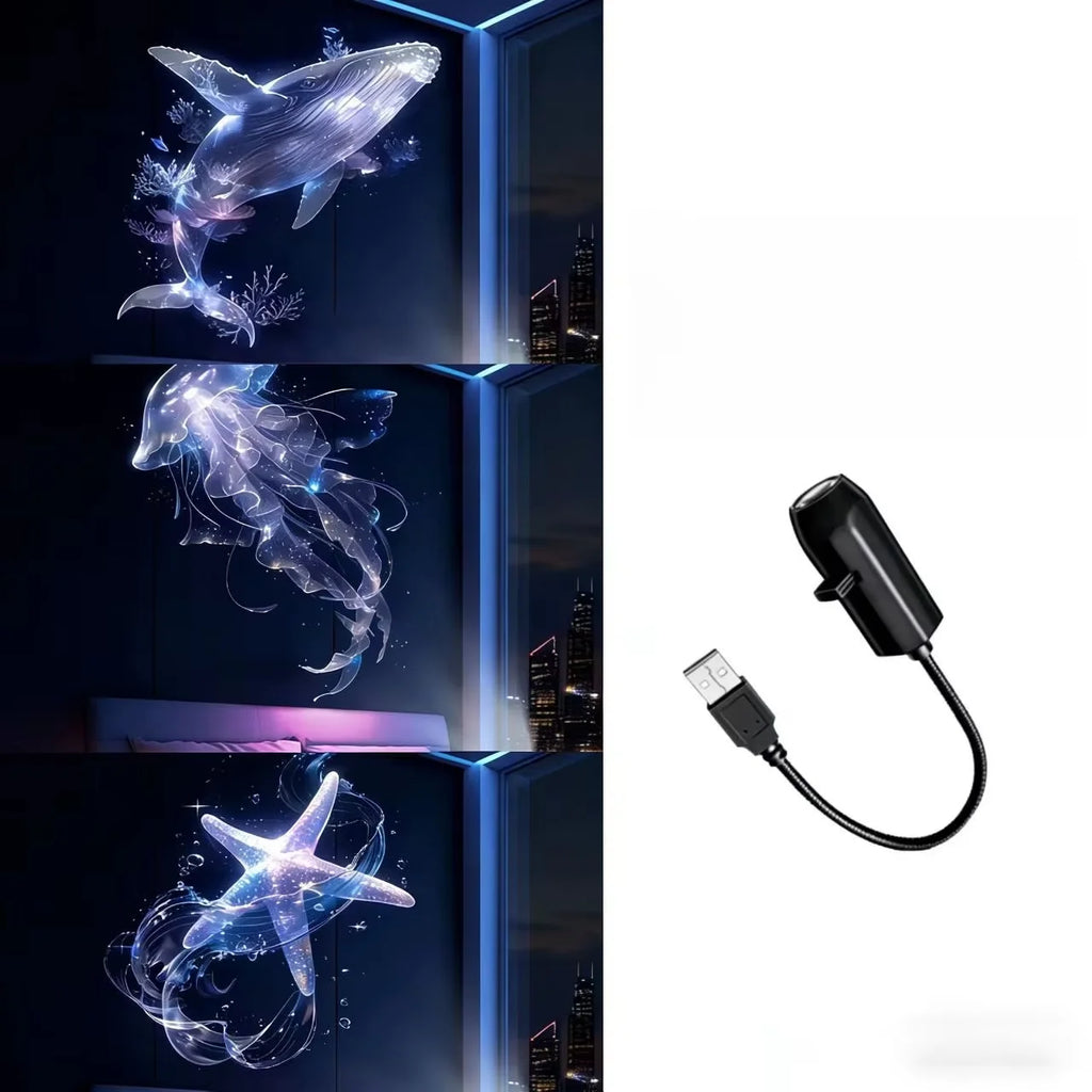 Veilleuse Projecteur LED USB – Motifs Océan (Baleine, Méduse, Étoile de Mer)
