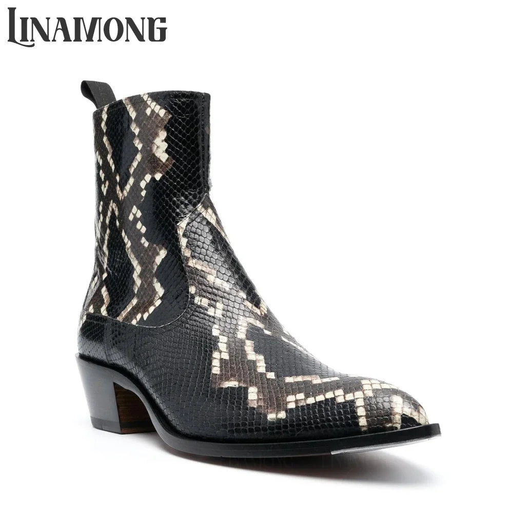 Bottines Chelsea Effet Serpent – Bout Pointu | Talon Bloc | Zip | Homme