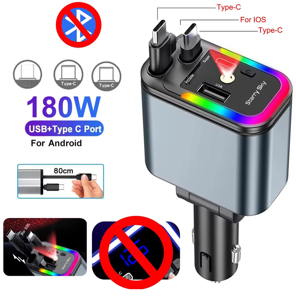 Émetteur FM Voiture 180W – Charge Rapide PD QC3.0 Bluetooth 5.3 Mains Libres Lecteur USB/TF Affichage Tension – CLEVI Paris