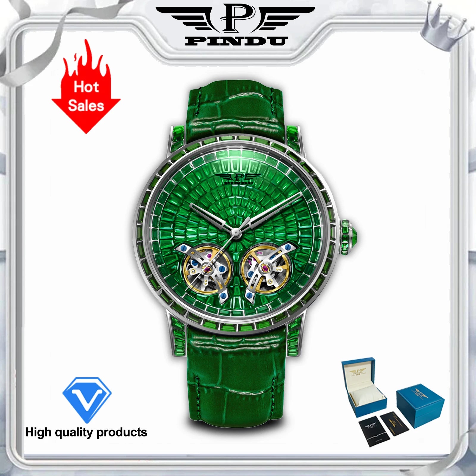 Montre Mécanique Homme PINDU – Diamants, Saphir & Cuir | Luxe