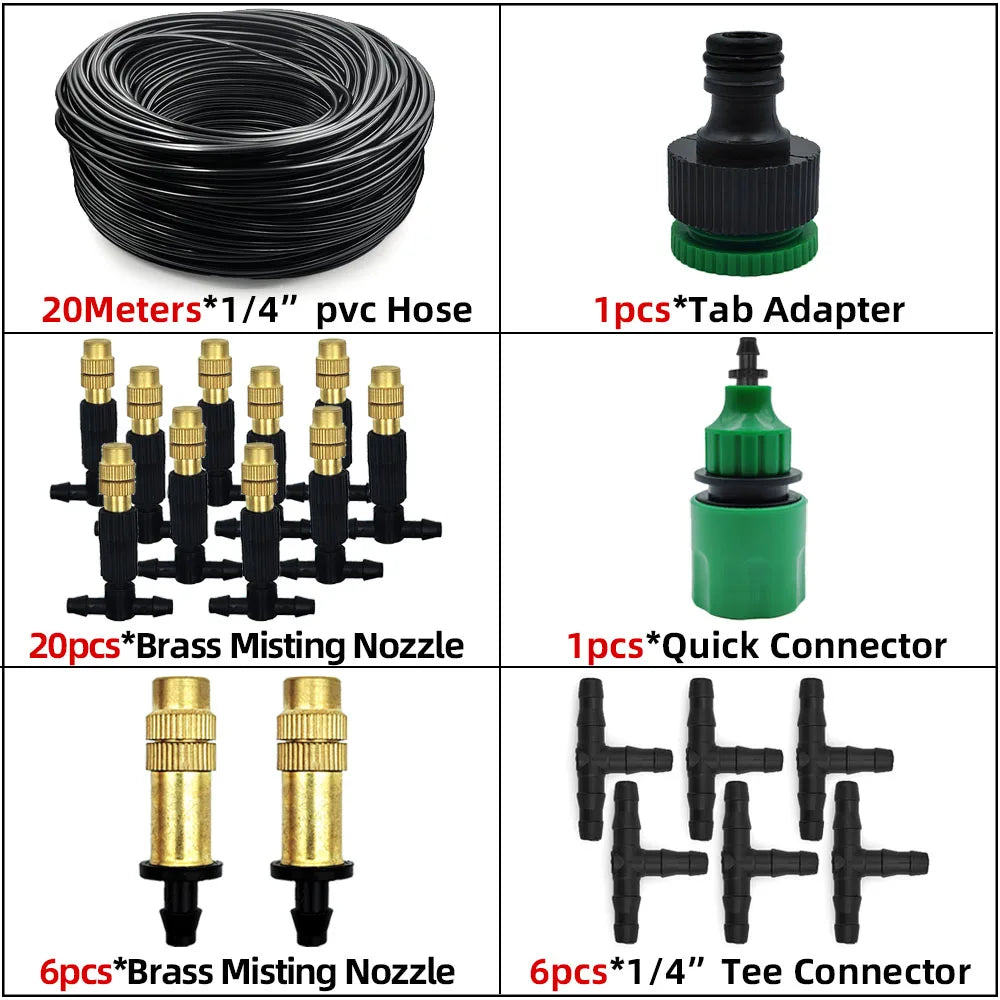 Système de Brumisation Extérieur – Tuyau 4/7mm, Buses Laiton, 15 à 30m