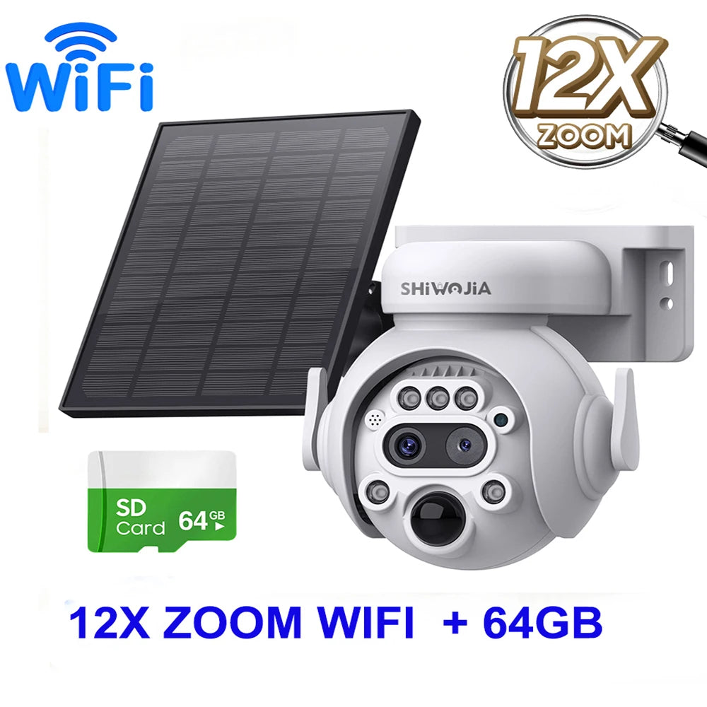 Caméra Solaire Extérieure 8MP 4K Double Objectif Zoom 12x 4G Wi-Fi PIR IP65 – CLEVI Paris