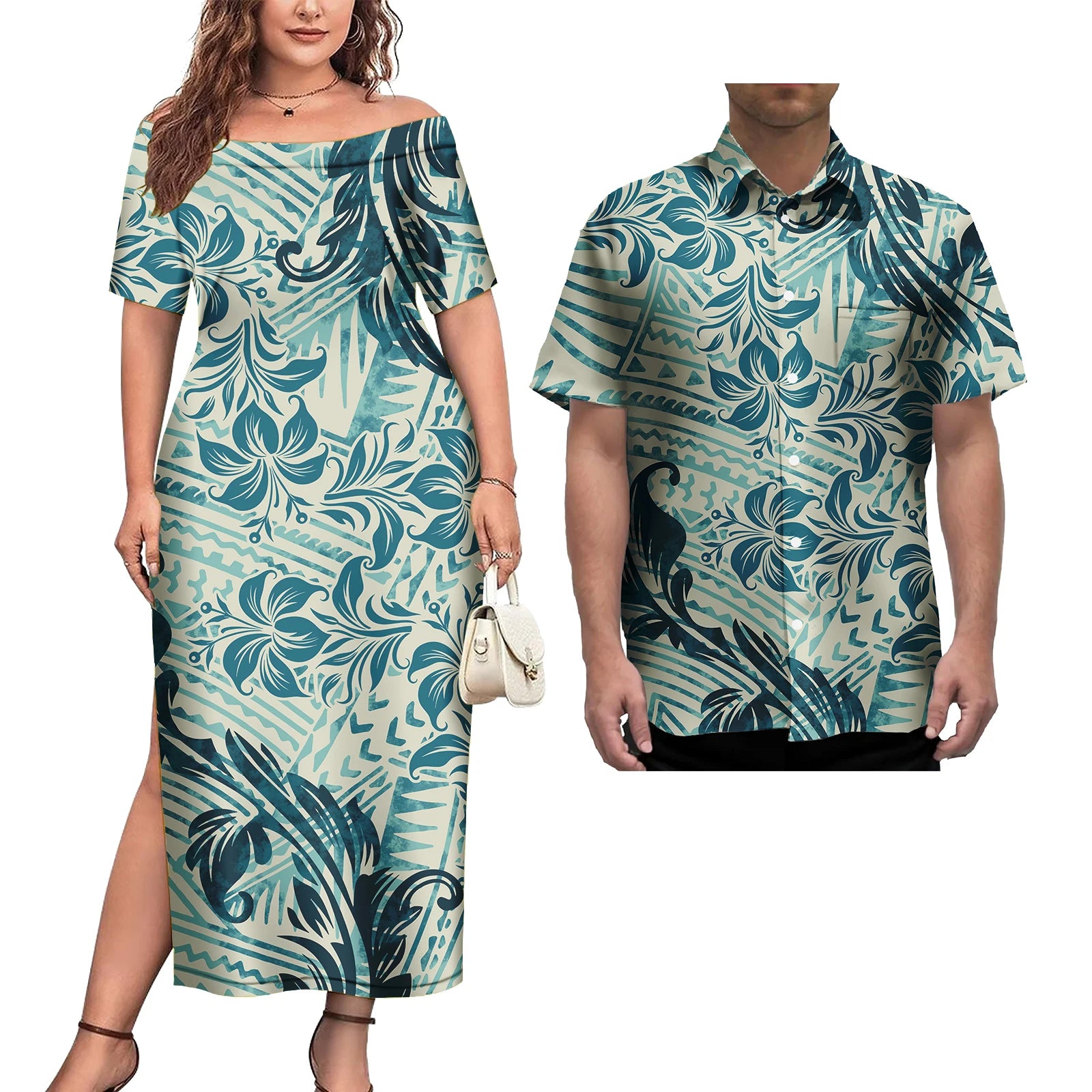 Ensemble Couple 2 Pièces Robe Femme + Chemise Hawaïenne Homme Motif Polynésien – CLEVI Paris
