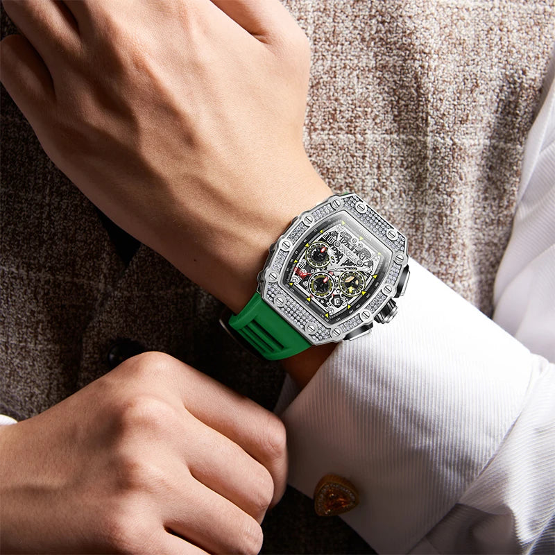 ONOLA ON6826D – Montre Automatique Homme | Diamants, Phase de Lune, Squelette, Étanche 3 Bar