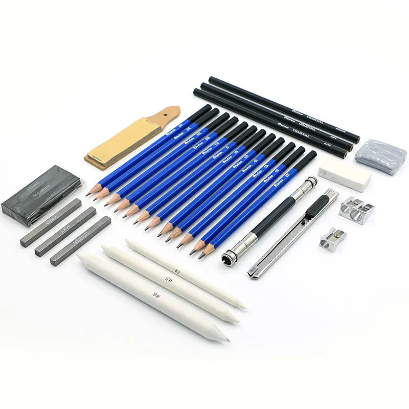 Kit Dessin & Esquisse Professionnel 32 Pièces | Crayons Graphite, Fusain & Accessoires – CLEVI Paris