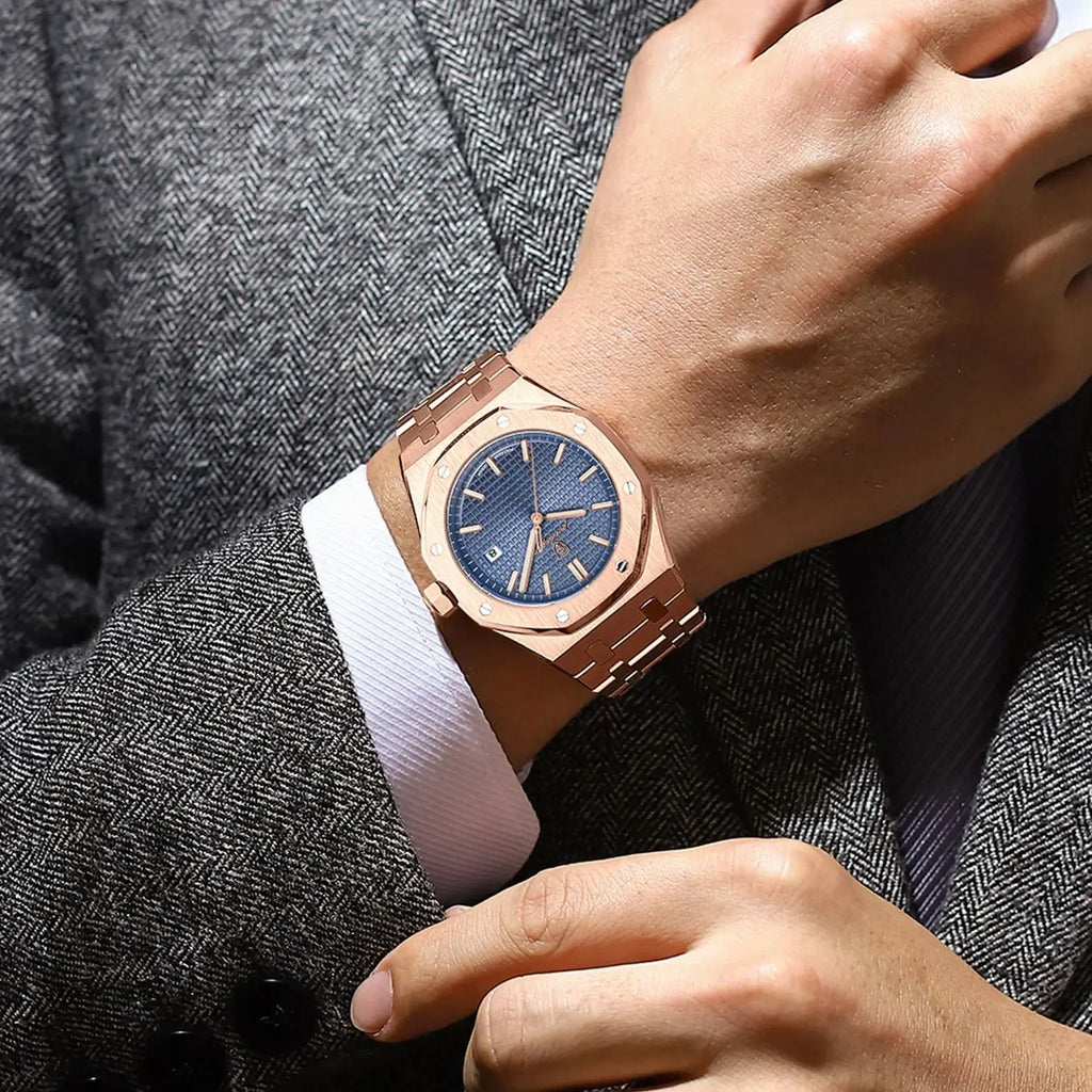 Montre POEDAGAR 924 – Quartz Business Luxe, Date, Aiguilles Lumineuses, Acier Inoxydable 40 mm, Étanche 3 ATM – CLEVI Paris
