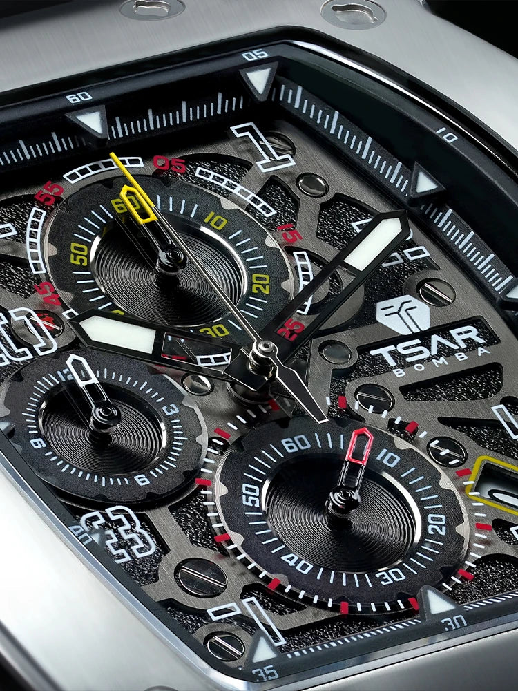 Montre Quartz Homme TSAR BOMBA TB-8204 Tonneau Saphir Chronographe – CLEVI Paris