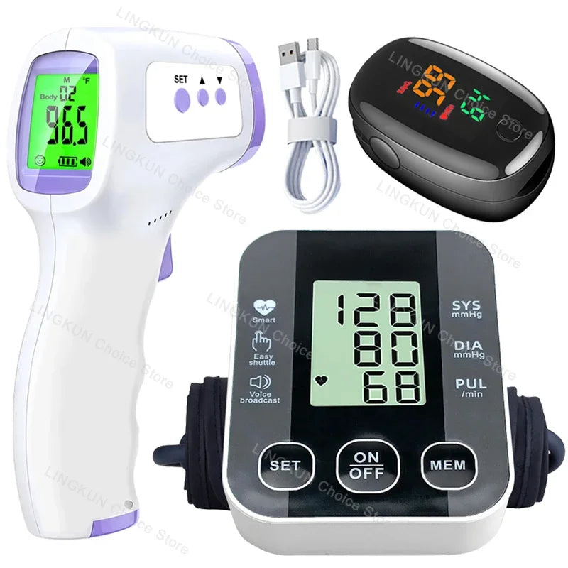 Kit Santé 3-en-1 Tensiomètre Bras Thermomètre Oxymètre Certifié CE – CLEVI Paris