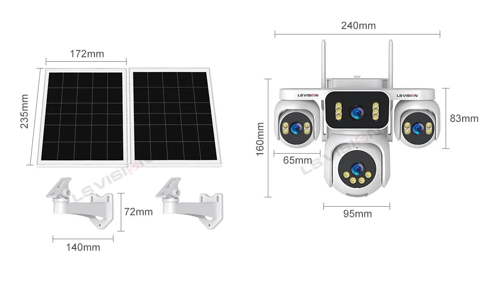 Caméra Solaire 4G PTZ 4 Objectifs 20MP – Zoom Optique 12x Batterie 16000mAh Panneau 20W Enregistrement 24/7 IP66 – CLEVI Paris