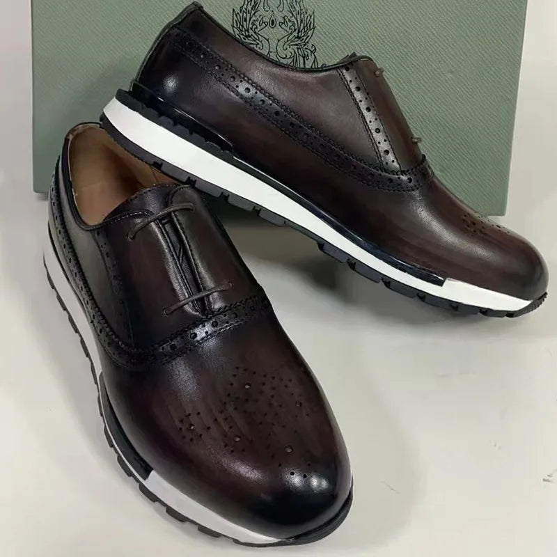 Sneakers Homme Cuir Véritable Brogue Oxford Respirant Lacets 6 Coloris – CLEVI Paris