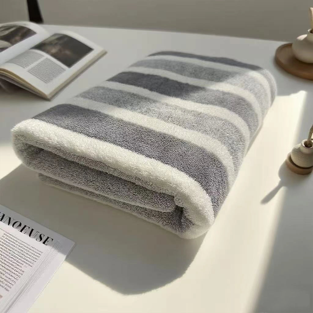 Serviette de Bain Polyester Rayée | Absorption Rapide, Non Pelucheuse, Lavable Machine, 70×130 cm – CLEVI Paris