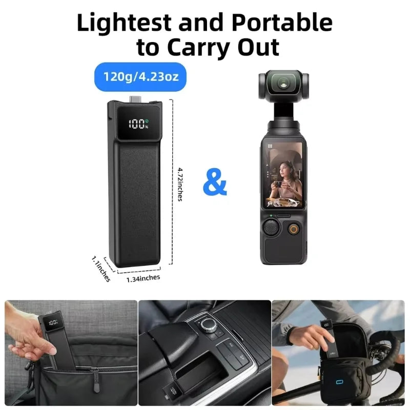 Poignée-Batterie 5000 mAh pour DJI Osmo Pocket 3/4 – 180 min, Écran Digital, USB-C