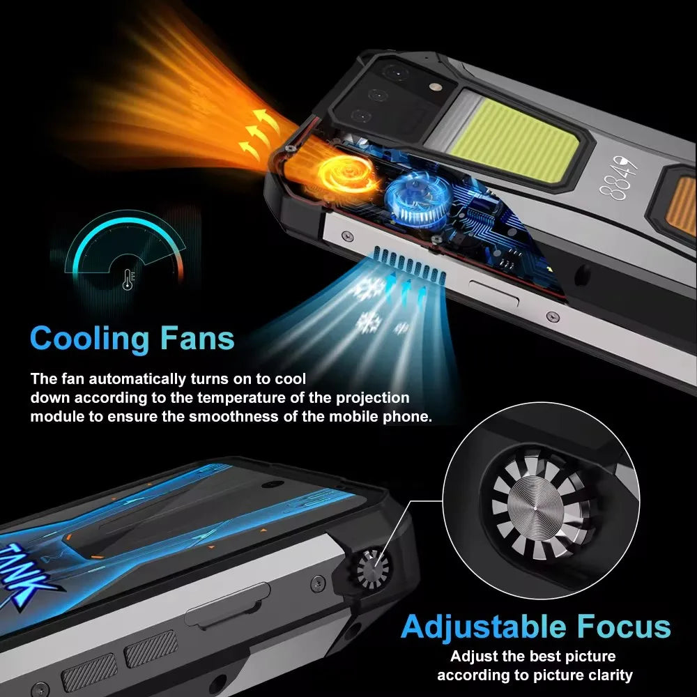 8849 Tank 2 Pro Smartphone Rugged Projecteur DLP 100lm Helio G99 23800mAh Android 15 IP68 – CLEVI Paris