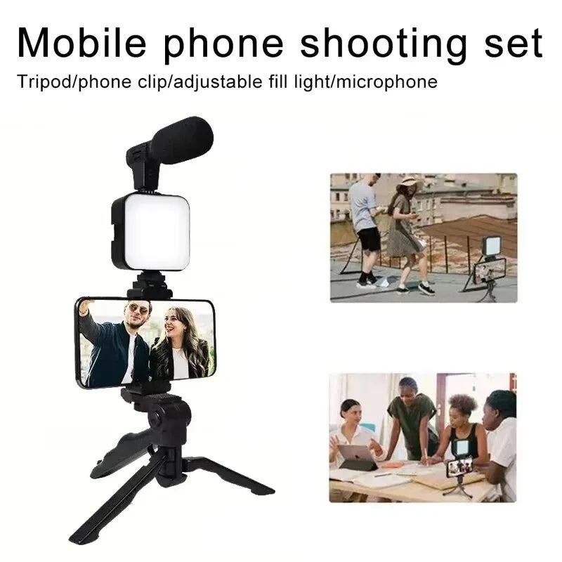 Kit Vlogging Smartphone Trépied Aluminium + Micro + Lumière LED | TikTok YouTube Live