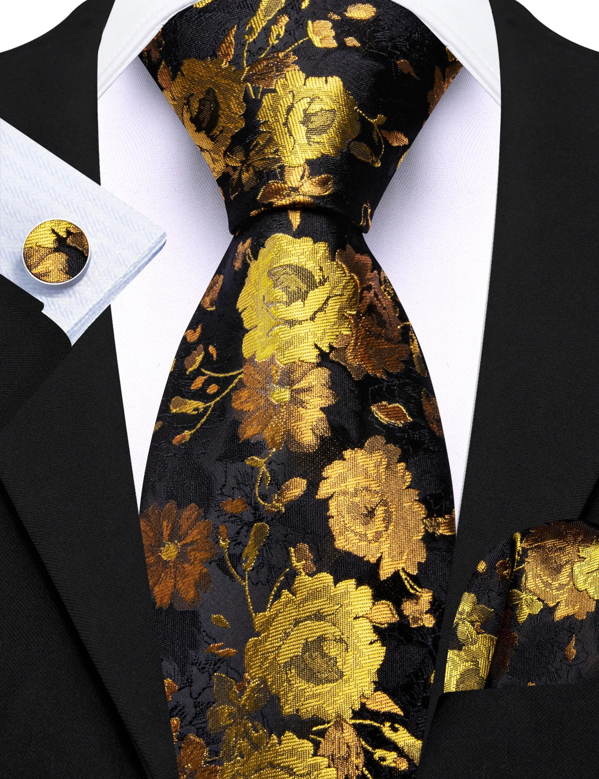 Ensemble cravate homme 3 pièces jacquard floral – CLEVI Paris