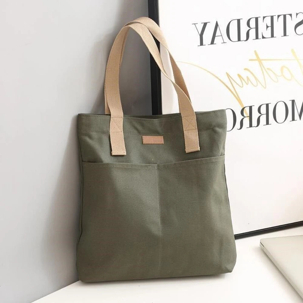 Tote Bag Canvas Souple Grande Capacité — 38x35cm, Unisexe, Blanc Vert Noir | CLEVI Paris