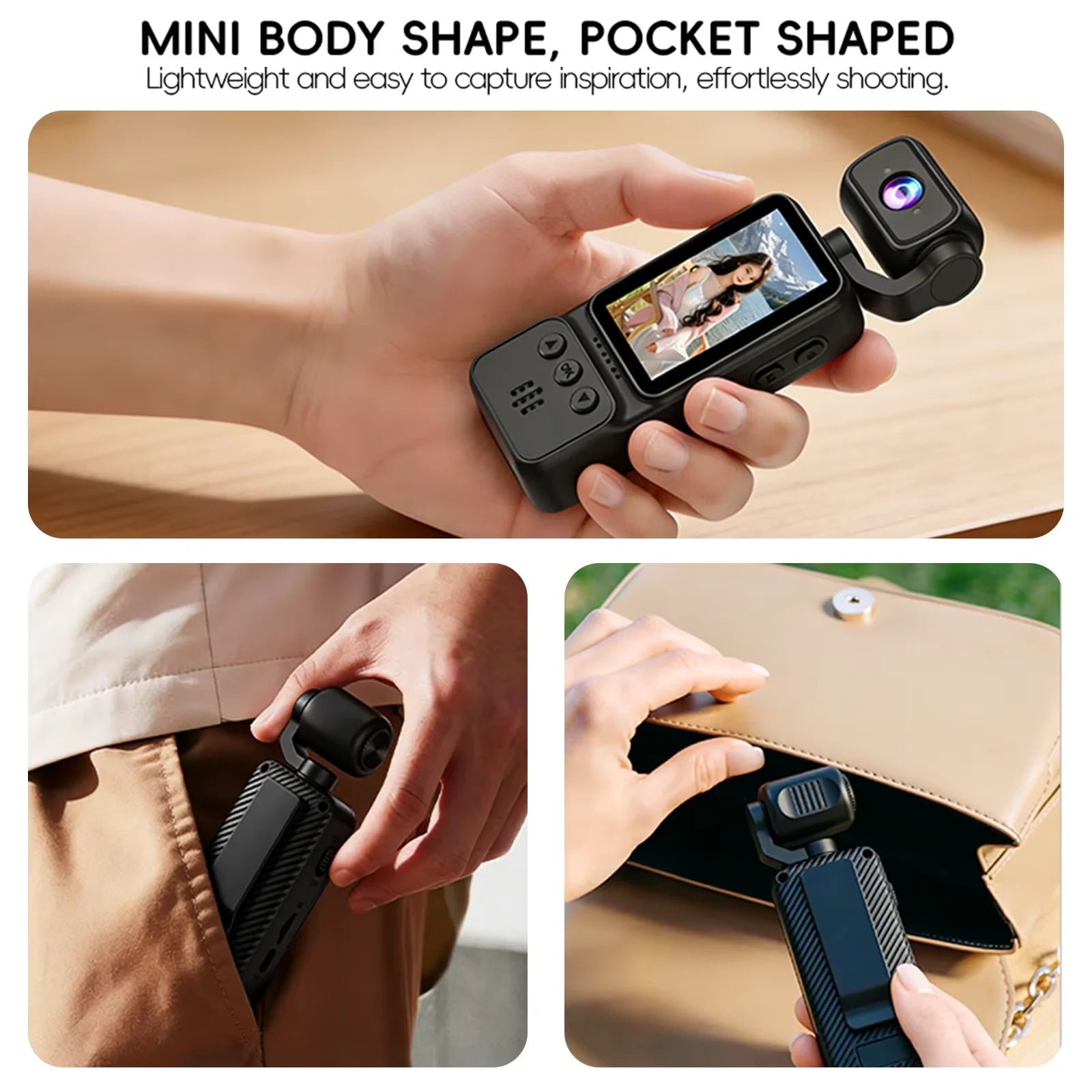 Caméra Vlog 1080P Full HD – Objectif Rotatif 180° Stabilisation Gyroscopique Portable Rechargeable – CLEVI Paris