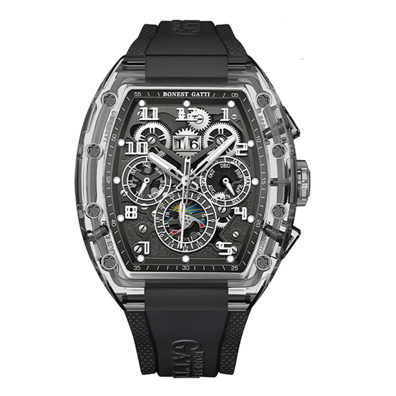Montre Mécanique Homme BONEST GATTI BG9920 – Tonneau Transparent, Saphir & Multi-Cadrans